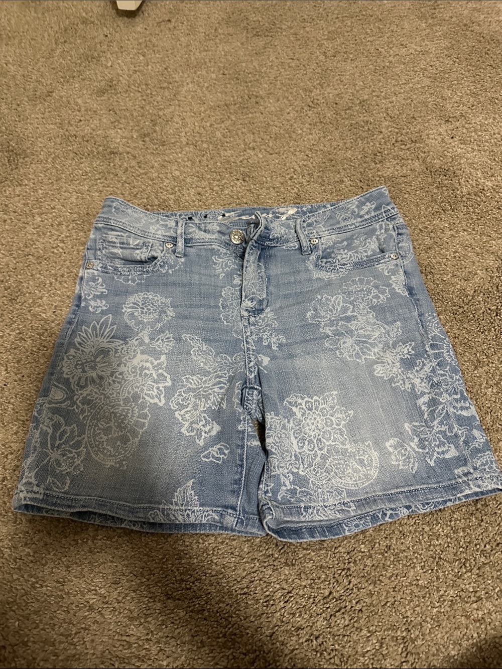 Seven7 Light Blue Denim Floral-Print Shorts